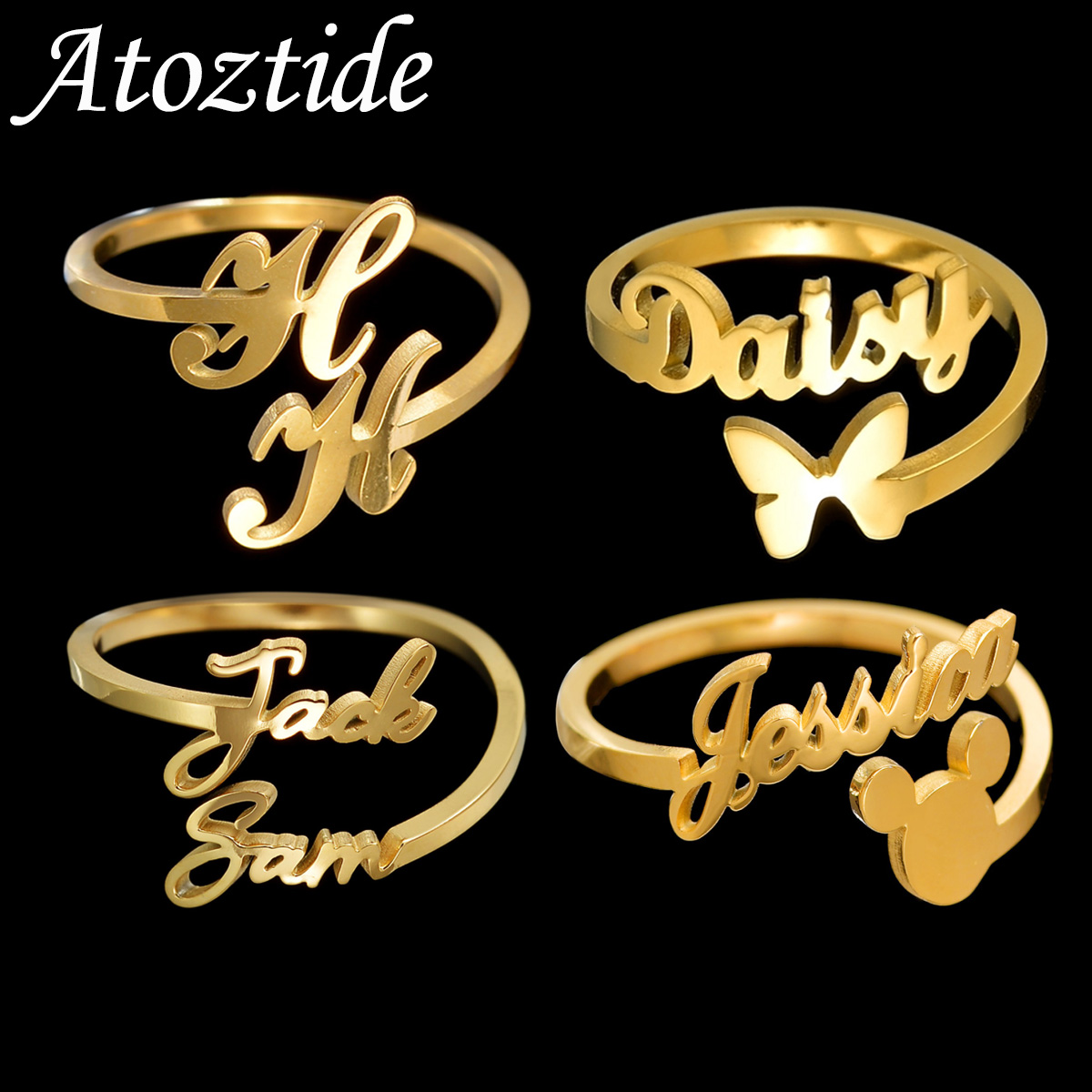 Wedding Zone - Atoztide Gepersonaliseerde Aangepaste Namen Ringen Voor