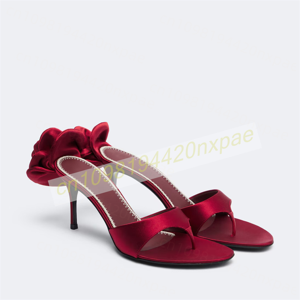 Wedding Fx - Dames rode satijnen thong mule sandalen